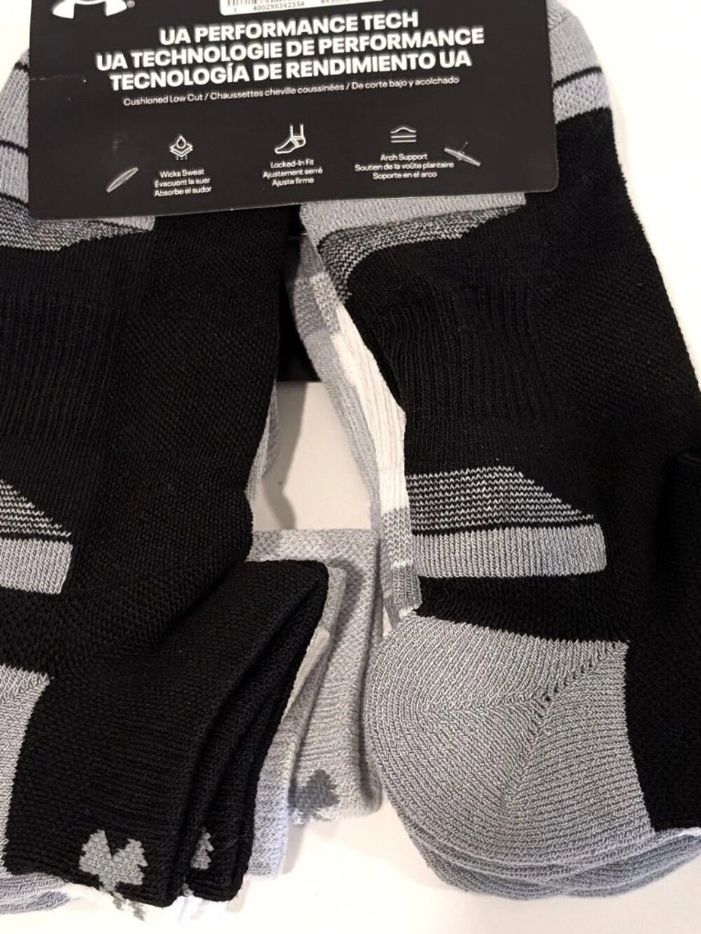 Under Armour Mens 6-Pack Low Cut Socks Large Black Grey White 1386244-002 NWT